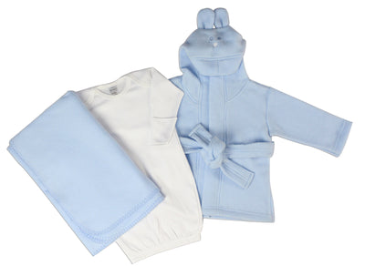 Newborn Baby Boys 3 Pc Layette Set (Gown, Robe, Emerald Clover
