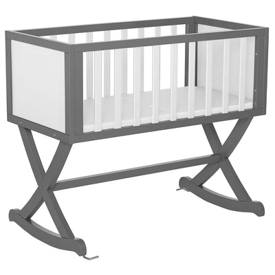 Solid Wood Rocking Baby Glider Cradle with Crib Mattress in Grey White Yellow Crius
