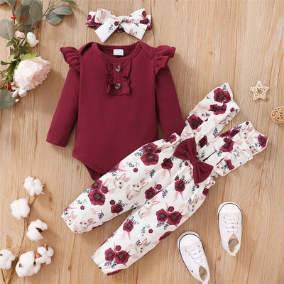 0-18Months Baby Girl Clothes Set Red Color Long Sleevs Bodysuit + AliExpress