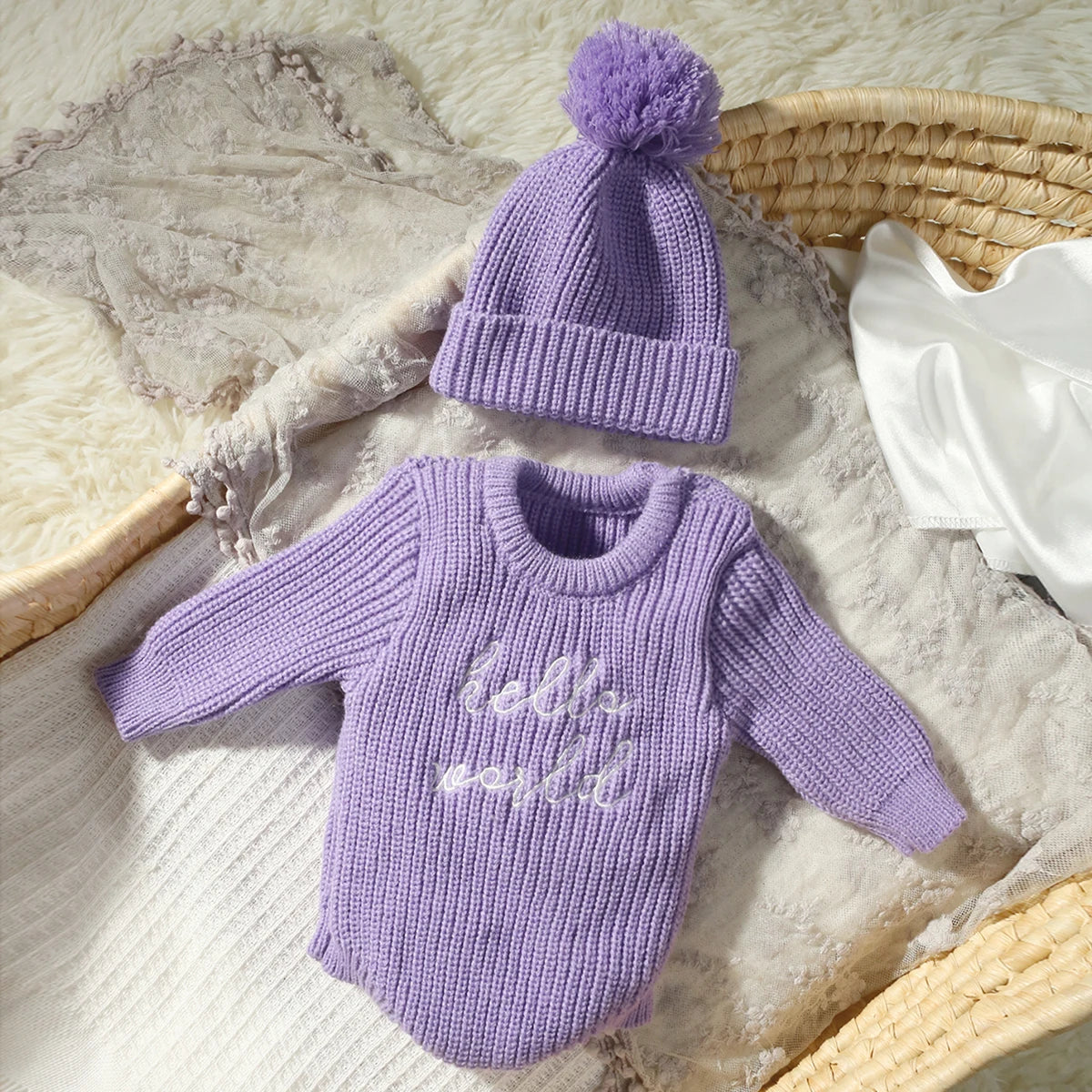 Ylsteed Hello World Knitting Newborn Photography Romper with Matching AliExpress