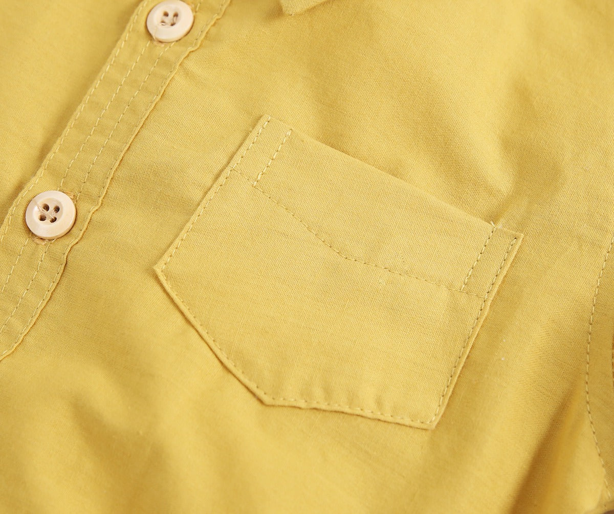 Baby Boy Solid Color Buttoned Shirt With Pockets Short Sleeve Onesies Chocolate Lily
