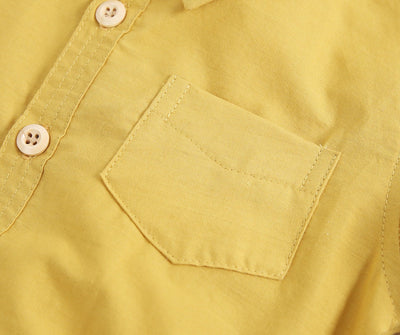 Baby Boy Solid Color Buttoned Shirt With Pockets Short Sleeve Onesies Chocolate Lily
