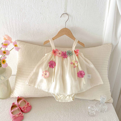 Summer Arrival Baby Girls Colorful Flowers Pattern Strap Onesies Chocolate Lily