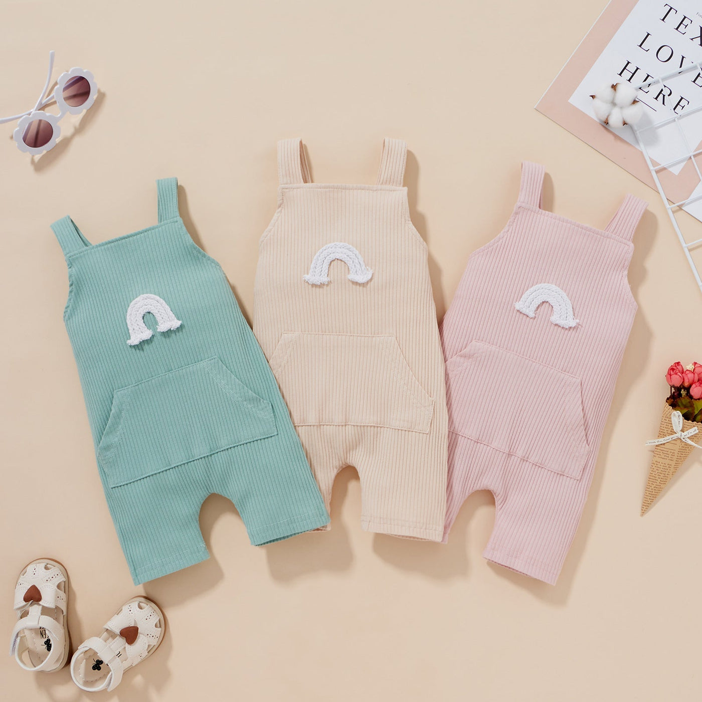 Baby Ribbed Knitted Graphic Rainbow Embroidered Pattern Sleeveless Chocolate Lily