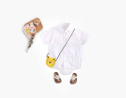 Baby Boy Solid Color Buttoned Shirt With Pockets Short Sleeve Onesies Chocolate Lily