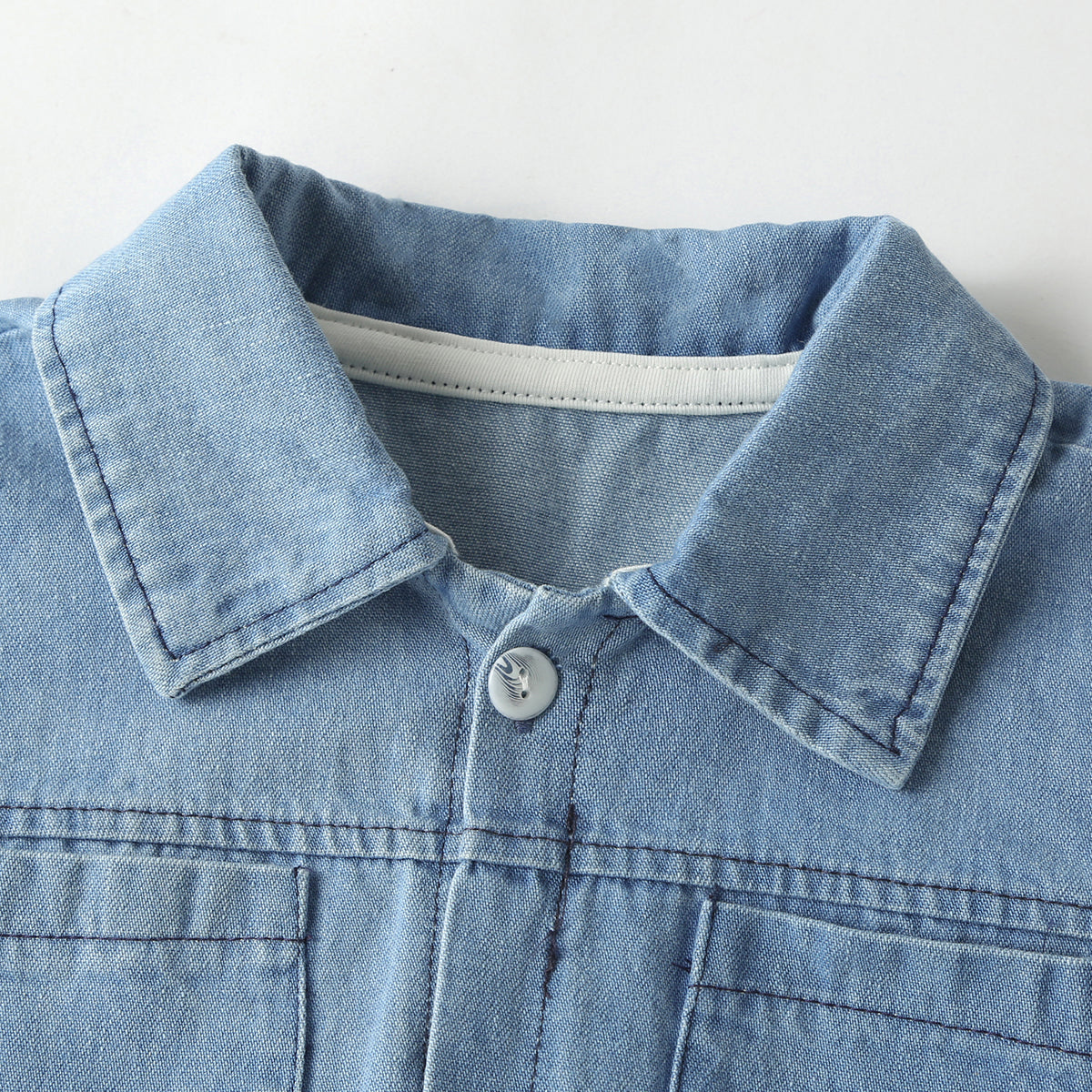Baby Solid Color Butoon Front Denim Shirt Combo Shorts Sets In Summer Chocolate Lily