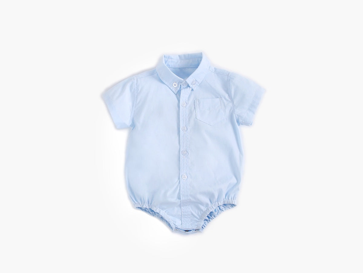 Baby Boy Solid Color Buttoned Shirt With Pockets Short Sleeve Onesies Chocolate Lily