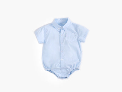 Baby Boy Solid Color Buttoned Shirt With Pockets Short Sleeve Onesies Chocolate Lily