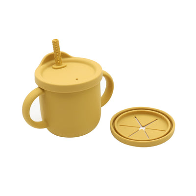 Baby Anti-Drop And Anti-Spill Binaural Learning Drinking Cup silicone Chocolate Lily