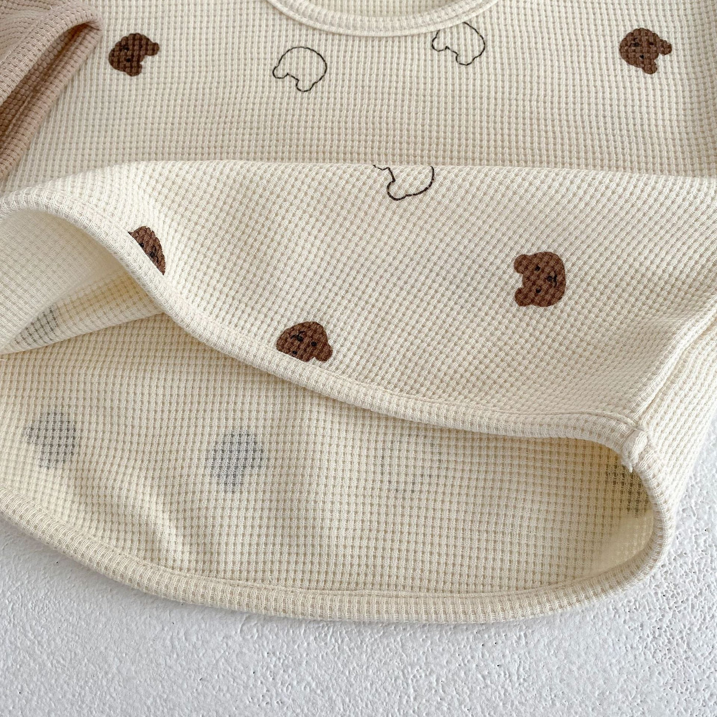 Baby Cartoon Print Pattern Waffle Knitted Fabric Clothing Sets Chocolate Lily