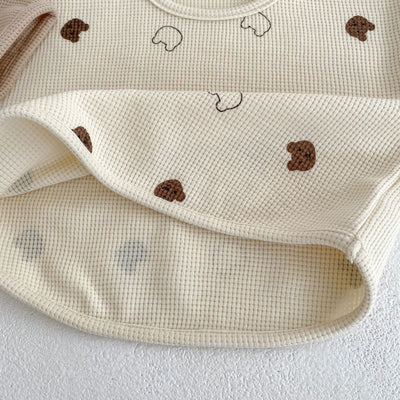 Baby Cartoon Print Pattern Waffle Knitted Fabric Clothing Sets Chocolate Lily
