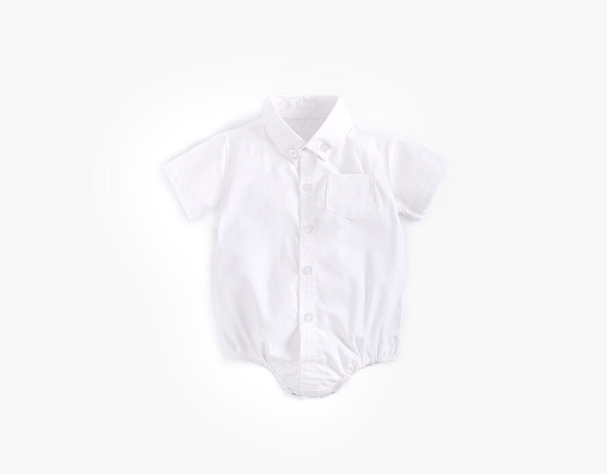 Baby Boy Solid Color Buttoned Shirt With Pockets Short Sleeve Onesies Chocolate Lily