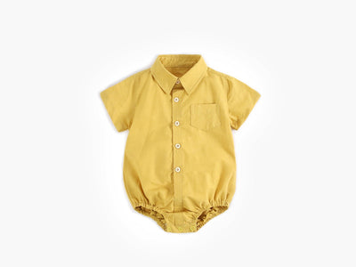 Baby Boy Solid Color Buttoned Shirt With Pockets Short Sleeve Onesies Chocolate Lily
