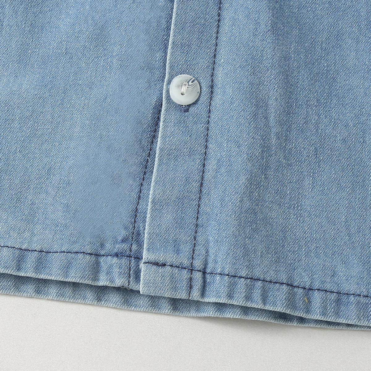 Baby Solid Color Butoon Front Denim Shirt Combo Shorts Sets In Summer Chocolate Lily