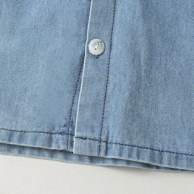 Baby Solid Color Butoon Front Denim Shirt Combo Shorts Sets In Summer Chocolate Lily