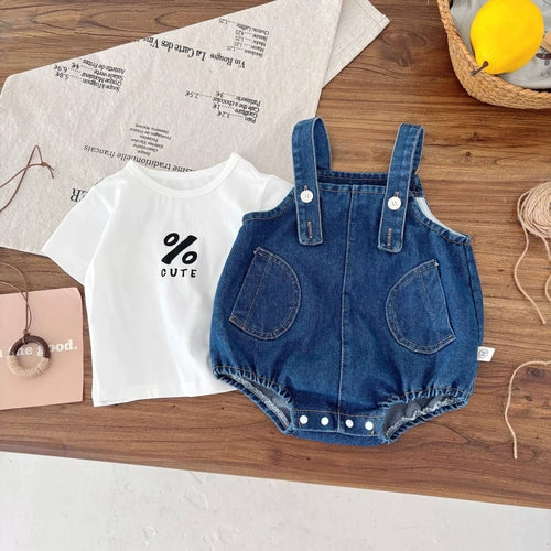 Summer Hot Selling Baby Kids Unisex Sleeveless Denim Blue Strap Chocolate Lily