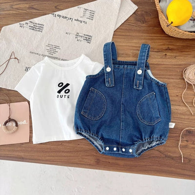 Summer Hot Selling Baby Kids Unisex Sleeveless Denim Blue Strap Chocolate Lily