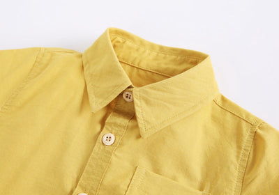 Baby Boy Solid Color Buttoned Shirt With Pockets Short Sleeve Onesies Chocolate Lily
