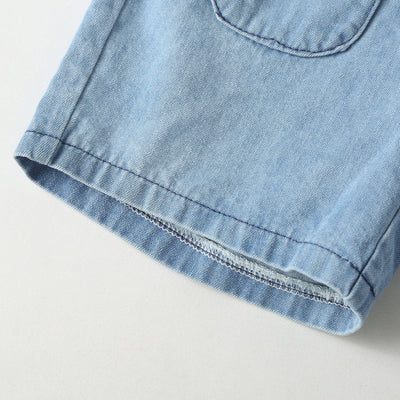 Baby Solid Color Butoon Front Denim Shirt Combo Shorts Sets In Summer Chocolate Lily