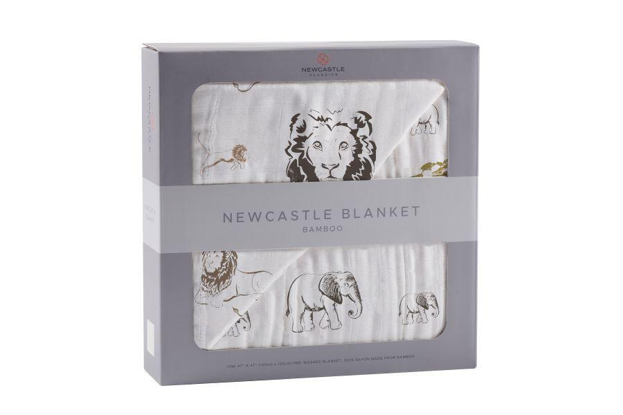 Hear Me Roar Lions, Rhinos, and Elephants Bamboo Newcastle Blanket Lavender Charlie